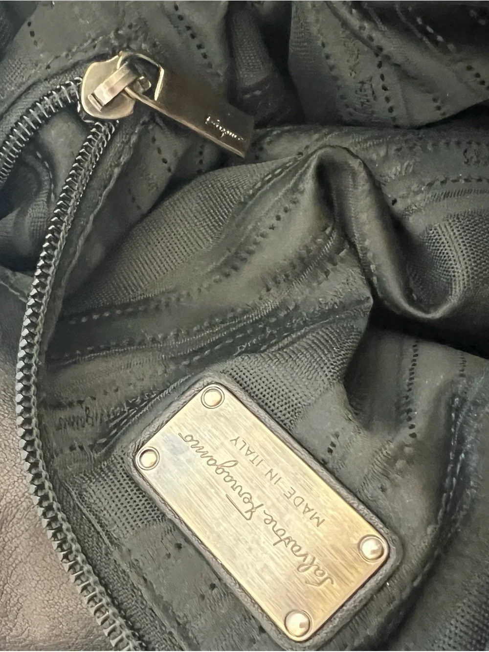 Authentic Ferragamo Black Butter Leather Hobo Shoulder Bag